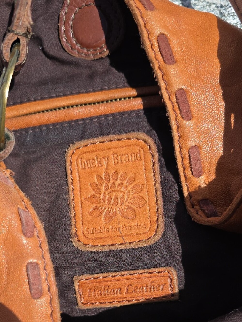 Lucky Brand Burnt Orange/Tan Floral Embossed Leather Hobo - Picture 3 of 15